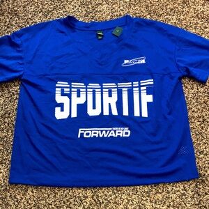 🆕Wild Fable Oversized Mesh Blue Sportif Forward Graphic Jersey T-Shirt Sz M NWT